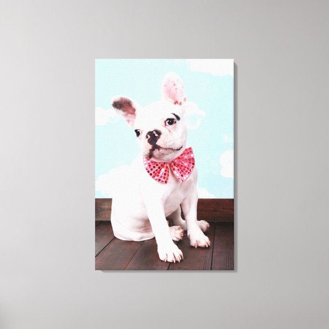 Lienzo Bulldog Francés Cachorro Con Bow Rosa (Anverso)