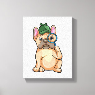 Lienzo Bulldog francés como detective con vidrio de magni