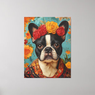 Lienzo Bulldog francés como Frida Kahlo