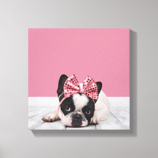 Lienzo Bulldog francés de color rosa (Anverso)