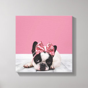 Lienzo Bulldog francés de color rosa