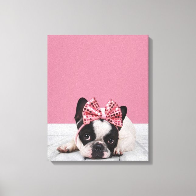 Lienzo Bulldog francés de color rosa (Anverso)