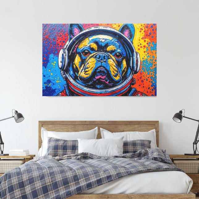 LIENZO BULLDOG FRANCÉS EN EL ESPACIO 4 (Insitu(Dormitorio))