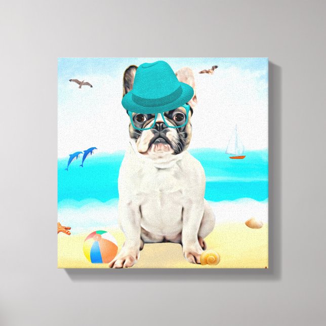 Lienzo Bulldog francés en la playa (Anverso)