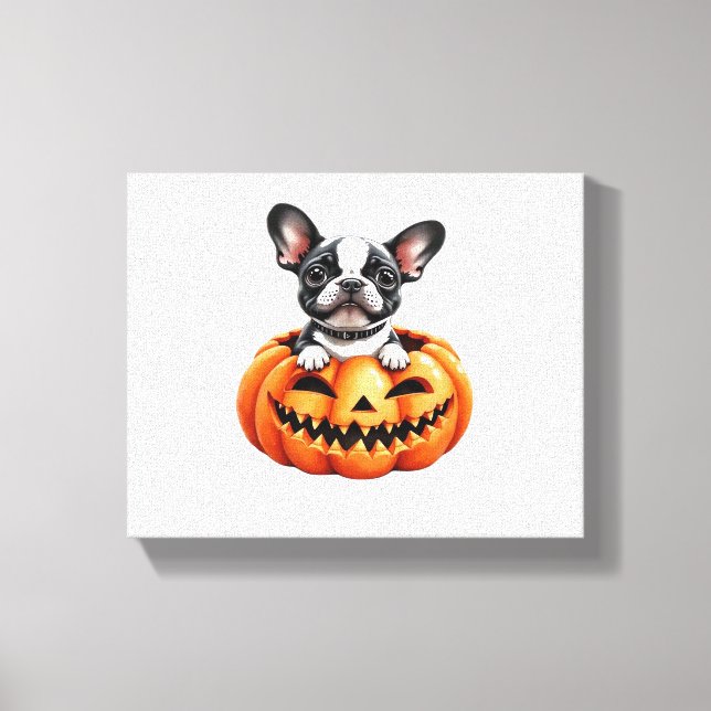 Lienzo Bulldog francés Happy Halloween calabaza Classic T (Anverso)