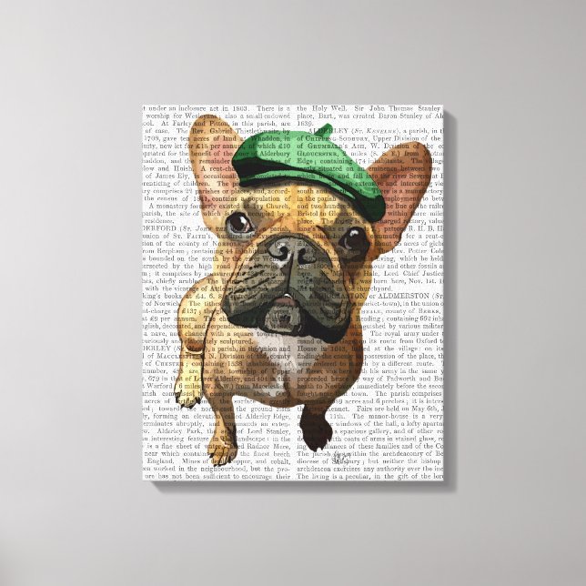 Lienzo Bulldog francés marrón con Gorra verde (Anverso)