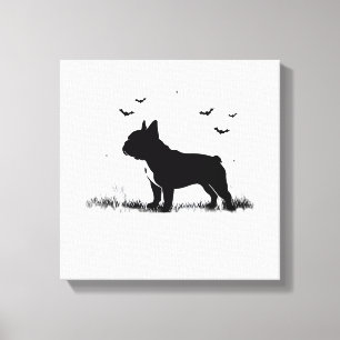Lienzo Bulldog Francés Perro � Silueta de Luna de Hallowe