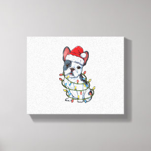 Lienzo Bulldog francés Santa Christmas Tree enciende a Na