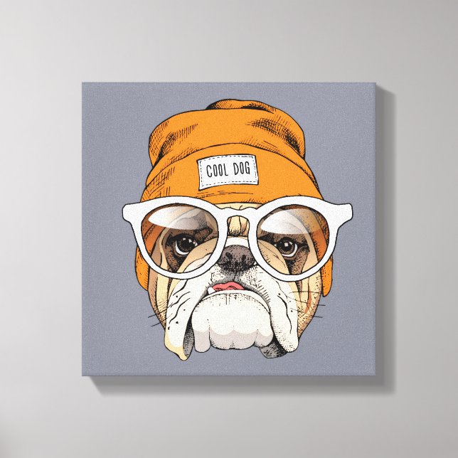 Lienzo Bulldog Guay Hipster (Anverso)