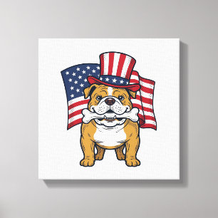 Lienzo Bulldog Patriótico Con Diseño De Vector De Bandera