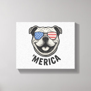 Lienzo Bulldog patriótico 'MERICA - Bandera de Estados Un