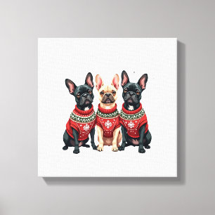 Lienzo Bulldogs Franceses de Navidad Perro Frenchie de Na