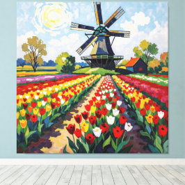 Lienzo Bunte Frühlingswiese mit Windmühle