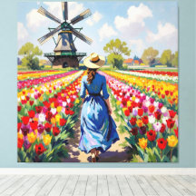 Bunte Frühlingswiese mit Windmühle