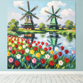 Lienzo Bunte Frühlingswiese mit Windmühle