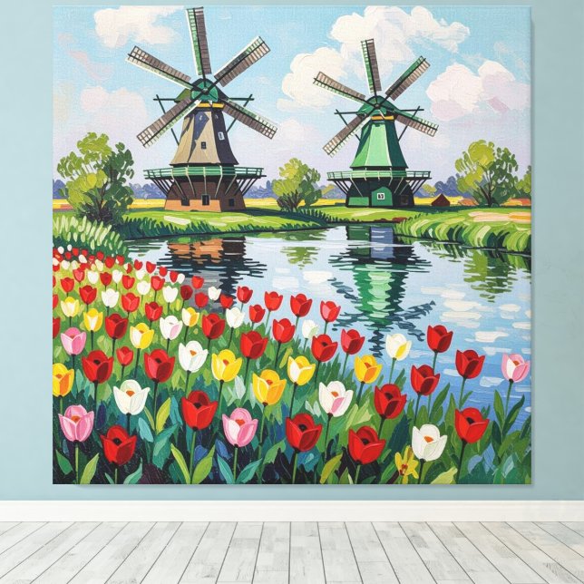 Lienzo Bunte Frühlingswiese mit Windmühle (Insitu (piso de madera))