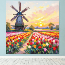 Lienzo Bunte Frühlingswiese mit Windmühle