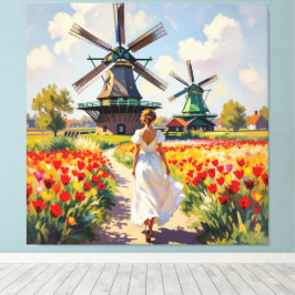 Lienzo Bunte Frühlingswiese mit Windmühle