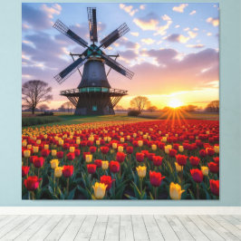 Lienzo Bunte Frühlingswiese mit Windmühle