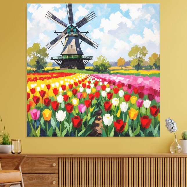 Lienzo Bunte Frühlingswiese mit Windmühle (Insitu (Sala de estar))