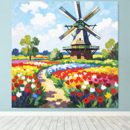 Lienzo Bunte Frühlingswiese mit Windmühle