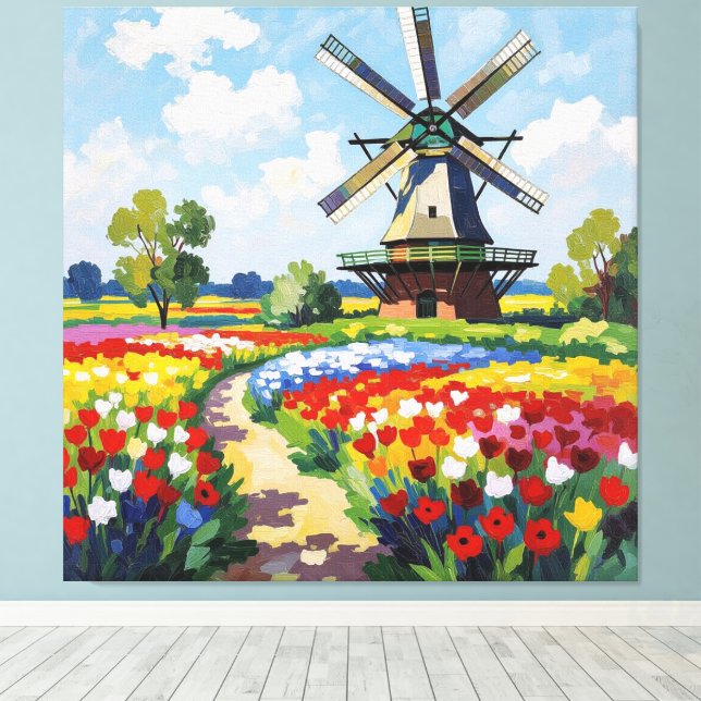 Lienzo Bunte Frühlingswiese mit Windmühle (Insitu (piso de madera))