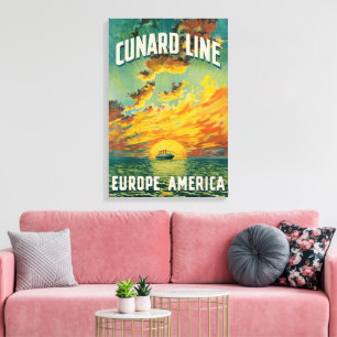 LIENZO BUQUE DE LÍNEA OCEÁNICO CUNARD EUROPA AMÉRICA IMPR