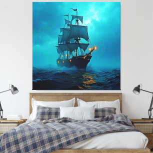 Lienzo Buque fantasma en el diseño de los mares tormentos