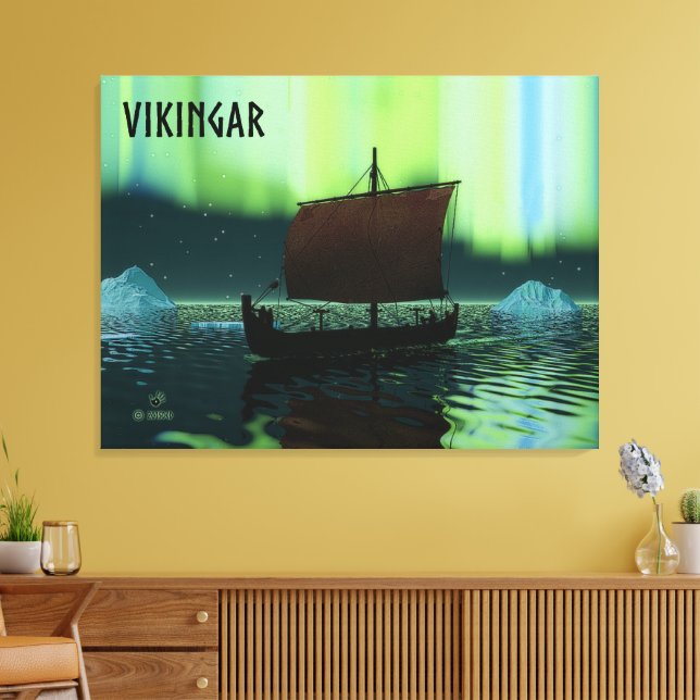 Lienzo Buque Viking Y Luces Del Norte (Insitu (Sala de estar))