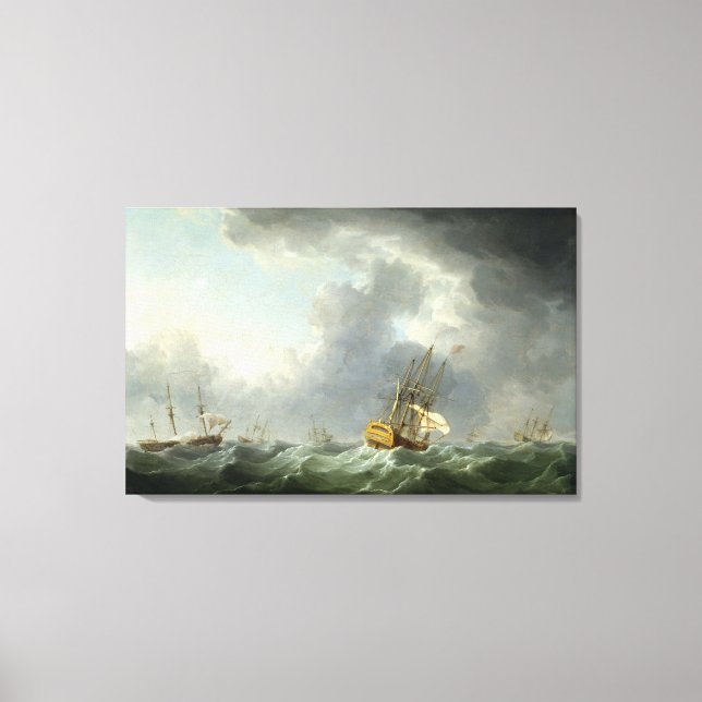Lienzo Buques ingleses corriendo antes de una tormenta (Anverso)