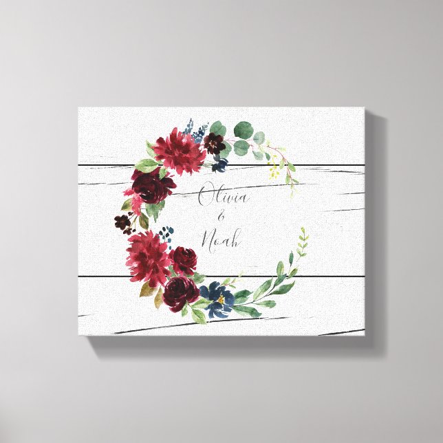 Lienzo Burgundy Floral Elegante Nombres Rústicos Keepsake (Anverso)