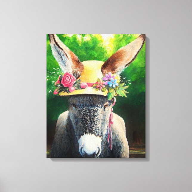 Lienzo Burro/burro estándar en gorra de flores Rosa/marga (Anverso)