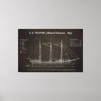 Lienzo C.A. THAYER 3-Mastered Schooner Blueprint 1895