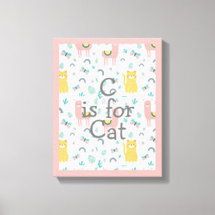 Lienzo C es para el gato Boho Cute Alapaca Nursera Rosa