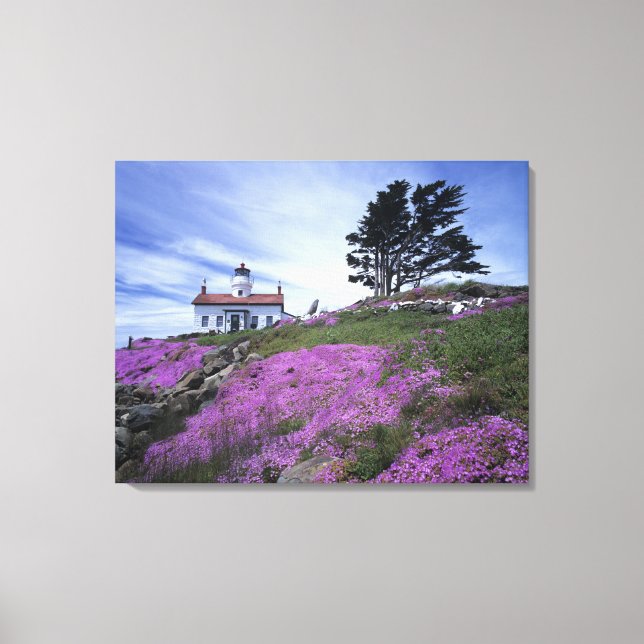 Lienzo CA, Crescent City, faro de Battery Point con (Anverso)