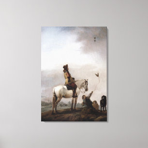 Lienzo Caballero en un caballo que mira a un halconero