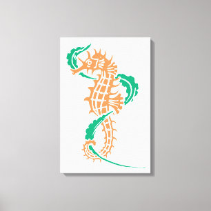 Lienzo Caballito de mar naranja, verde esmeralda y algas