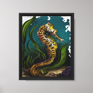 Lienzo Caballito de Mar Verde Azul Estética Oceánica Dise