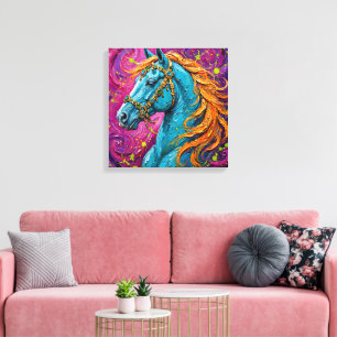 Lienzo Caballo Árabe Turquesa Majestuoso Impasto