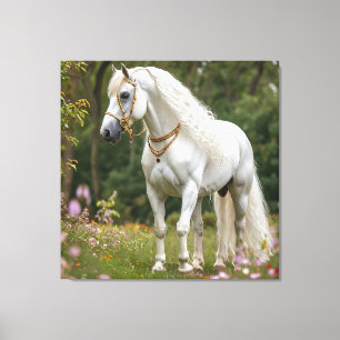 Lienzo Caballo blanco con crin fluida