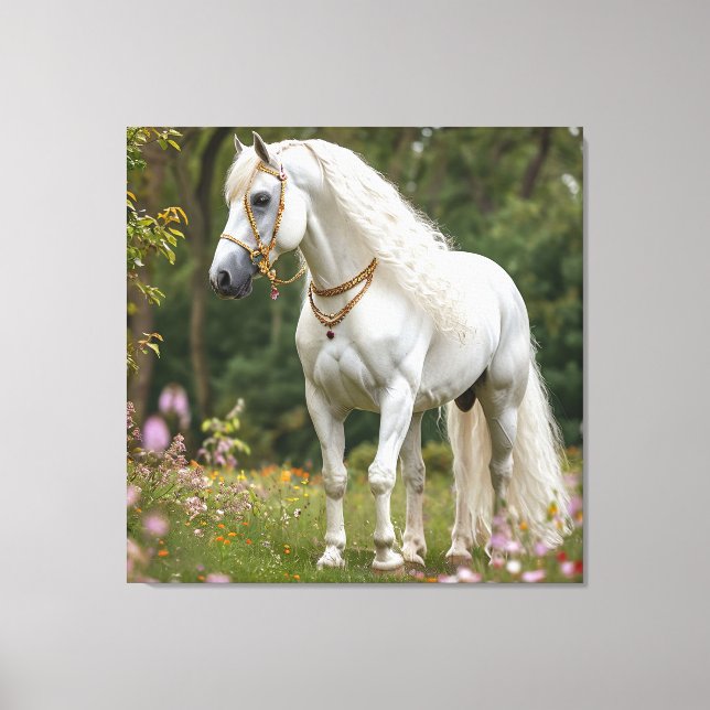 Lienzo Caballo blanco con crin fluida (Anverso)