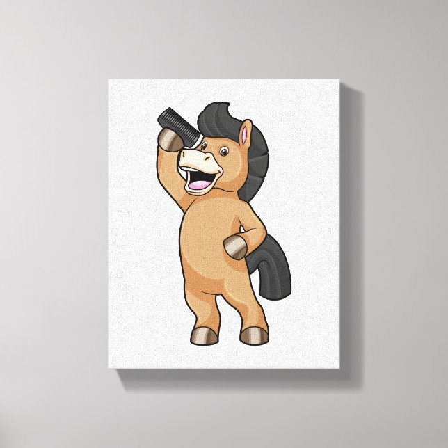 Lienzo Caballo como peluquero con peine (Anverso)