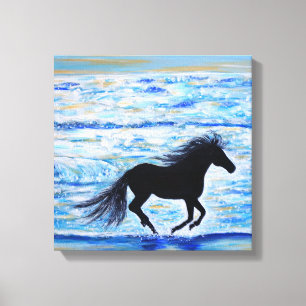 Lienzo Caballo corriendo libre junto a la pintura marina