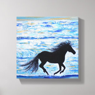 Lienzo Caballo Corriendo Libre por la Pintura del Mar