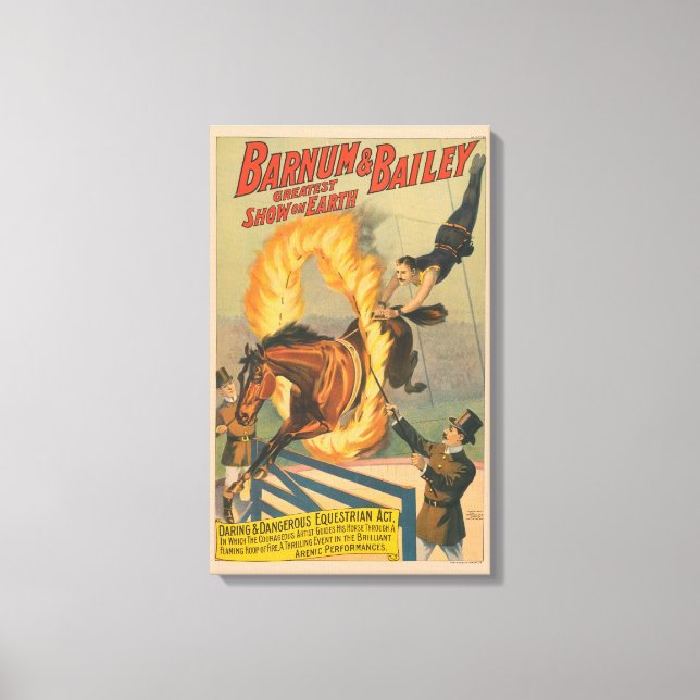 Lienzo Caballo De Circo Saltando Por Un Carrote Flamante (Anverso)