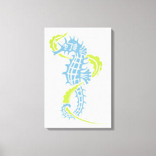 Lienzo Caballo de mar azul oscuro, verde limón y algas ma