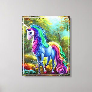 Lienzo Caballo de unicornio colorido en el bosque 46567