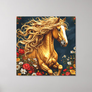 Lienzo Caballo Dorado con Melena Fluyente