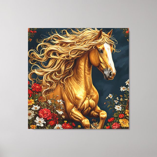 Lienzo Caballo Dorado con Melena Fluyente (Anverso)