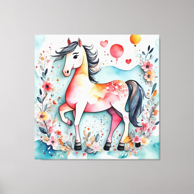Lienzo Caballo floral lindo (Anverso)